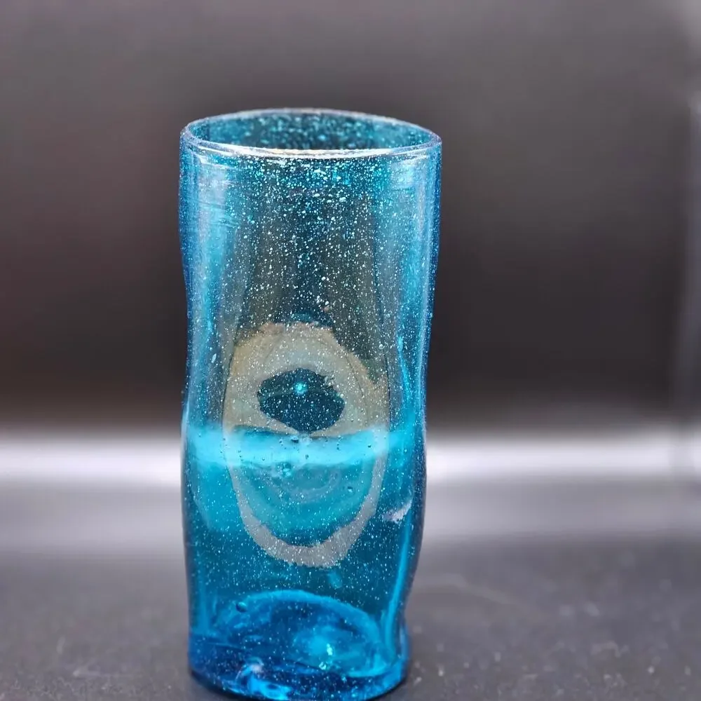 Blenko Type Dimple Glass Tumbler Vase or Drinking Glass - Teal - Aqua Blue